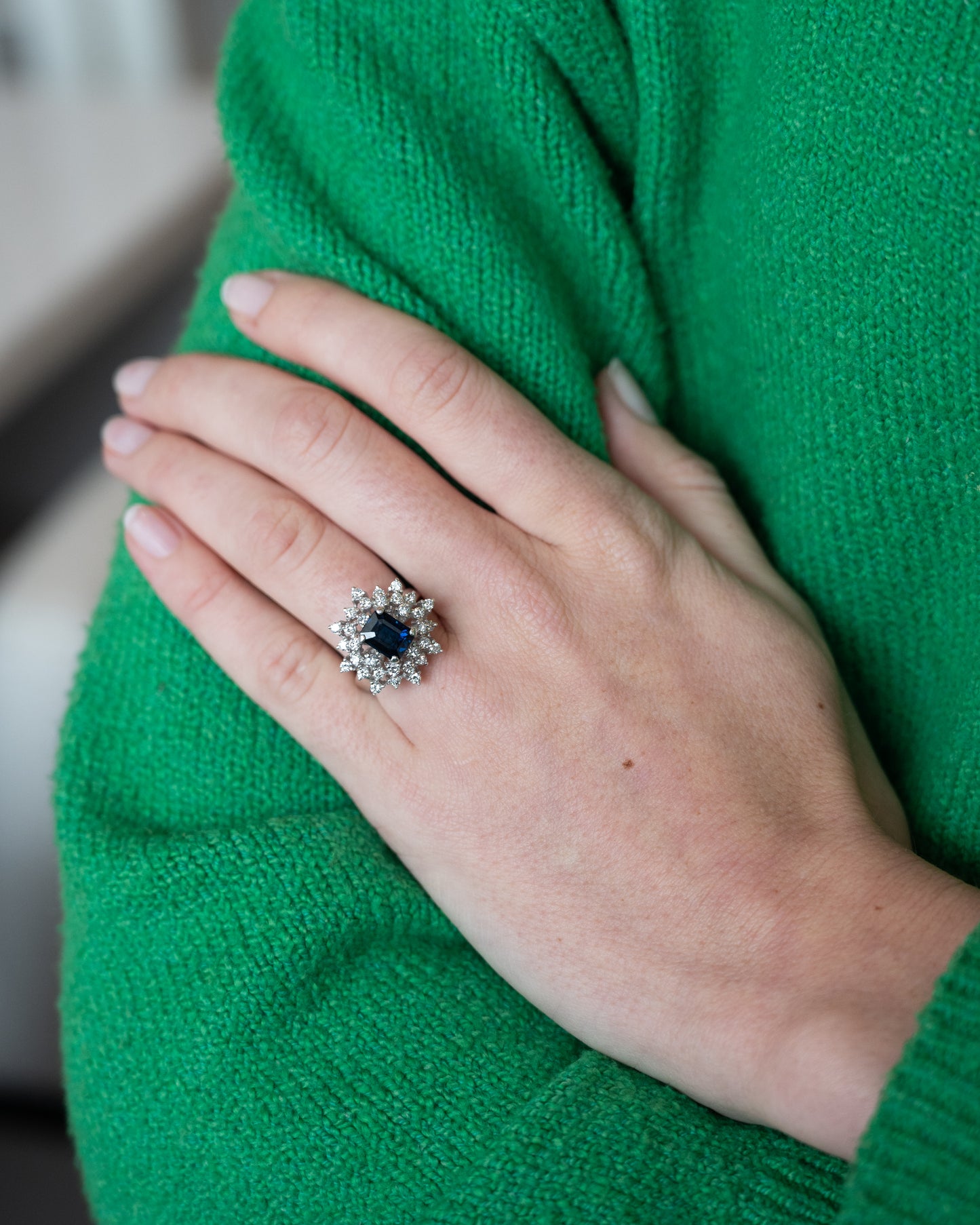 2.53 Blue Sapphire & Diamond Cocktail Ring 10k White Gold