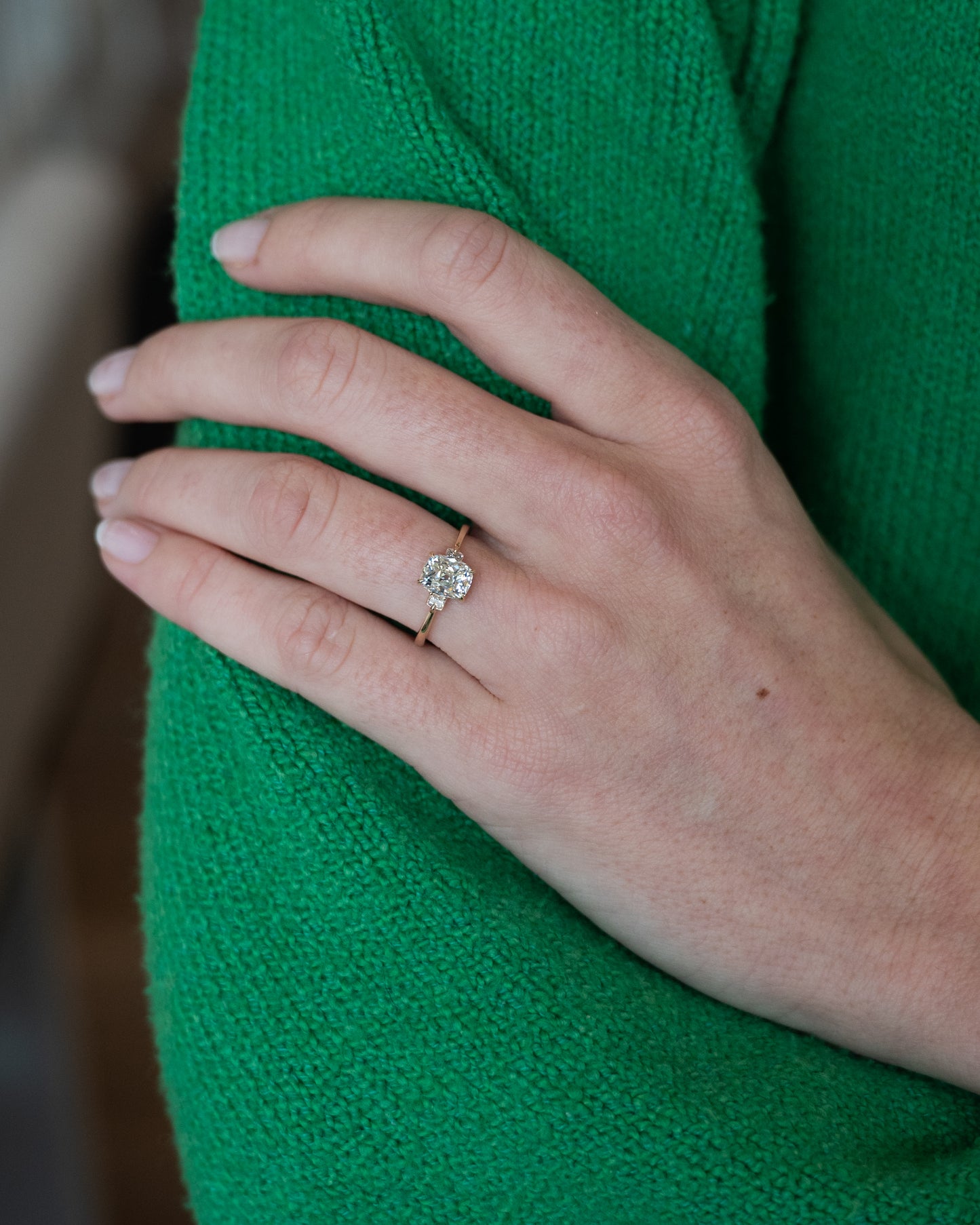 1.41 Old Mine Cushion Diamond Engagement Ring 14k