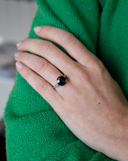 5.20 Vintage Green Sapphire Engagement Ring Platinum