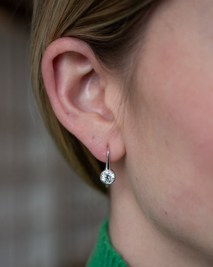 1.40 Bezel Diamond Drop Earrings 18k White Gold