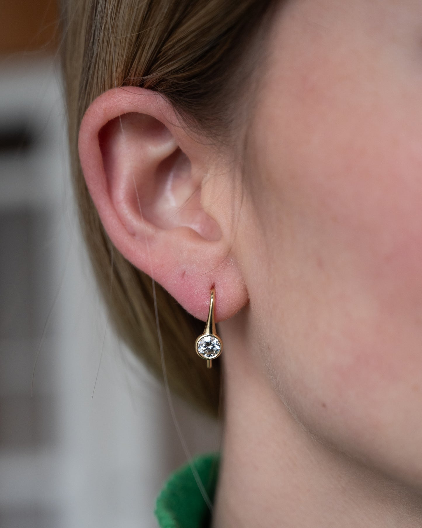1.01 Bezel Diamond Drop Earrings 18k Yellow Gold