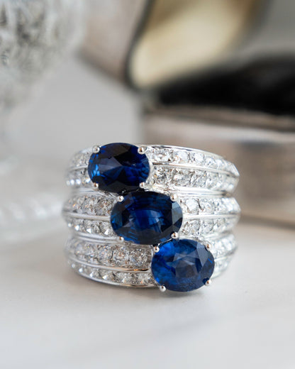 5.54 Sapphire & Diamond Cocktail Ring 18K White Gold