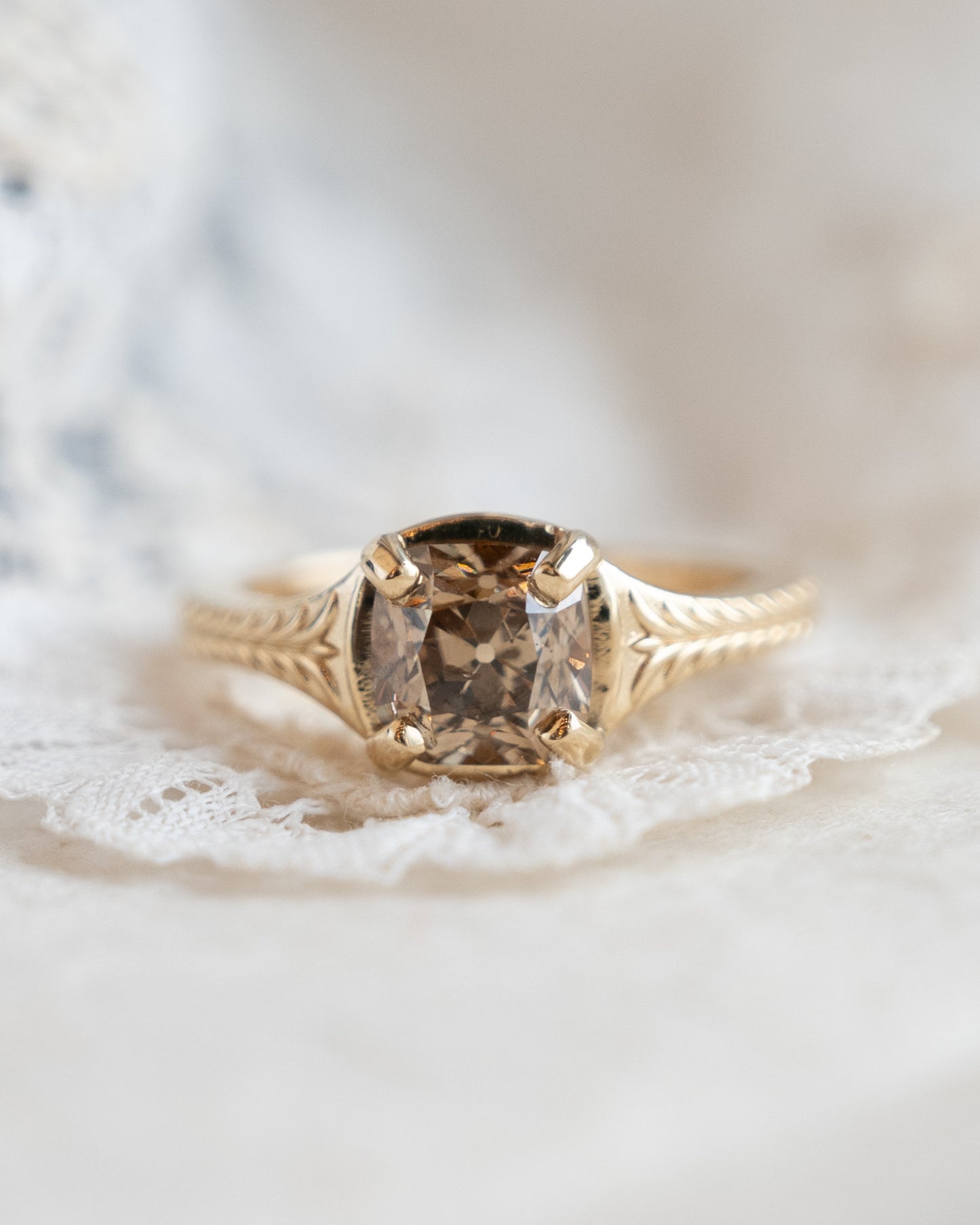 2.02 Old Mine Cushion Diamond Solitaire Ring 14k