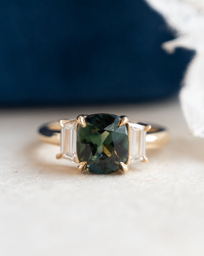 2.52 Sapphire & Diamond Three Stone Engagement Ring 14k