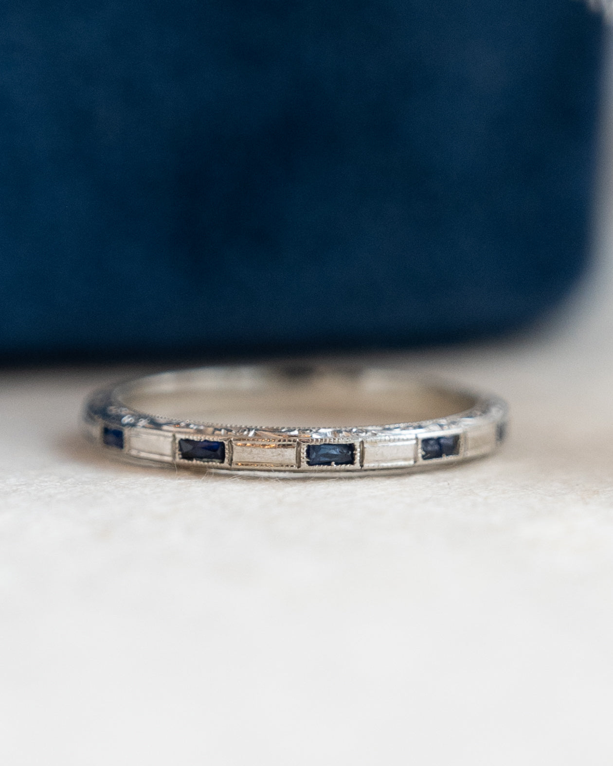 .13 Antique Art Deco Sapphire Wedding Band Platinum