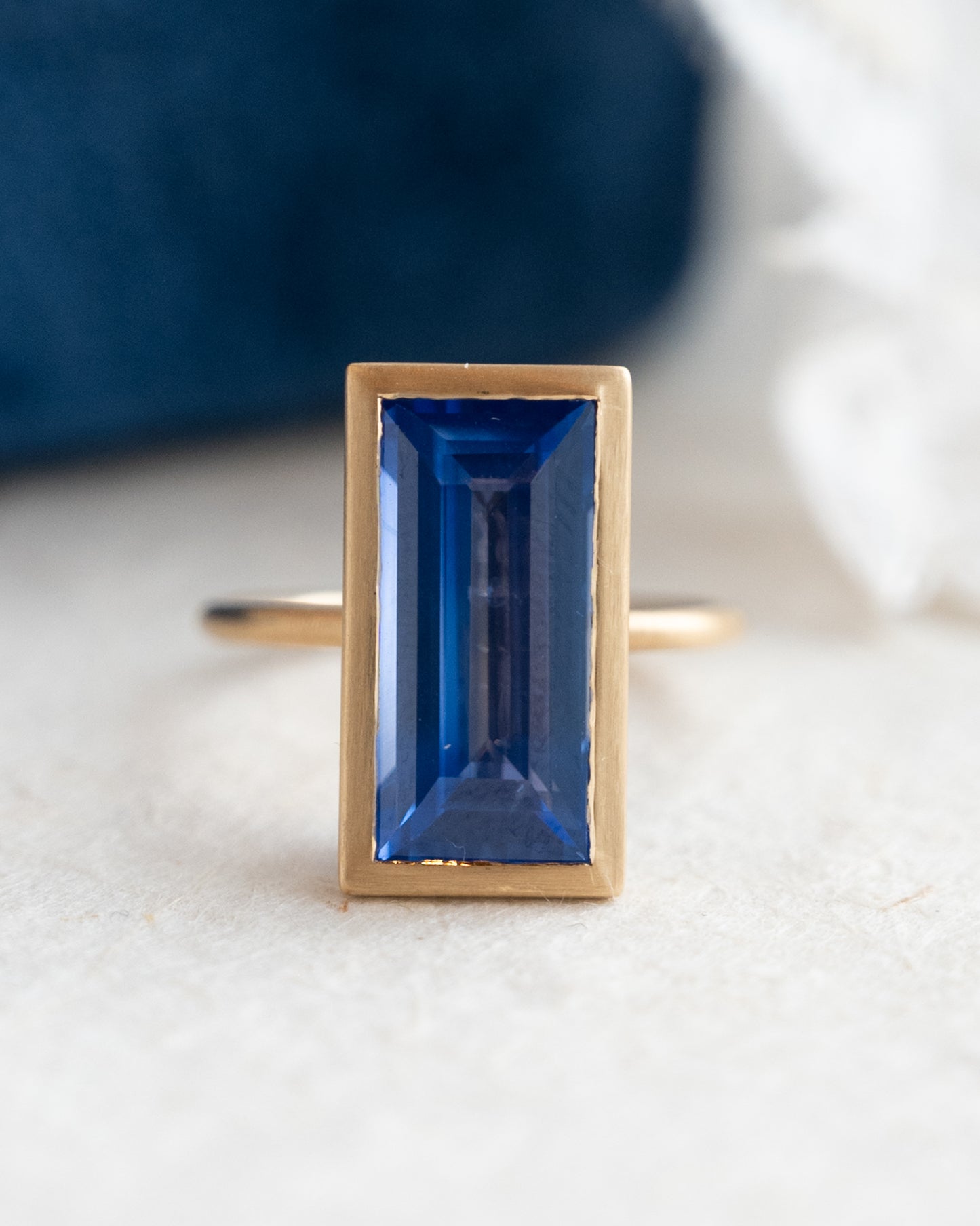 6.75 Baguette Cut Blue Sapphire Cocktail Ring 18k