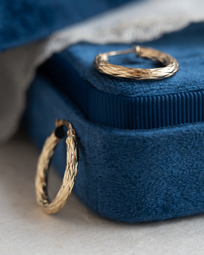 Oval Cross Hatch Textured Hoop Earrings 14k