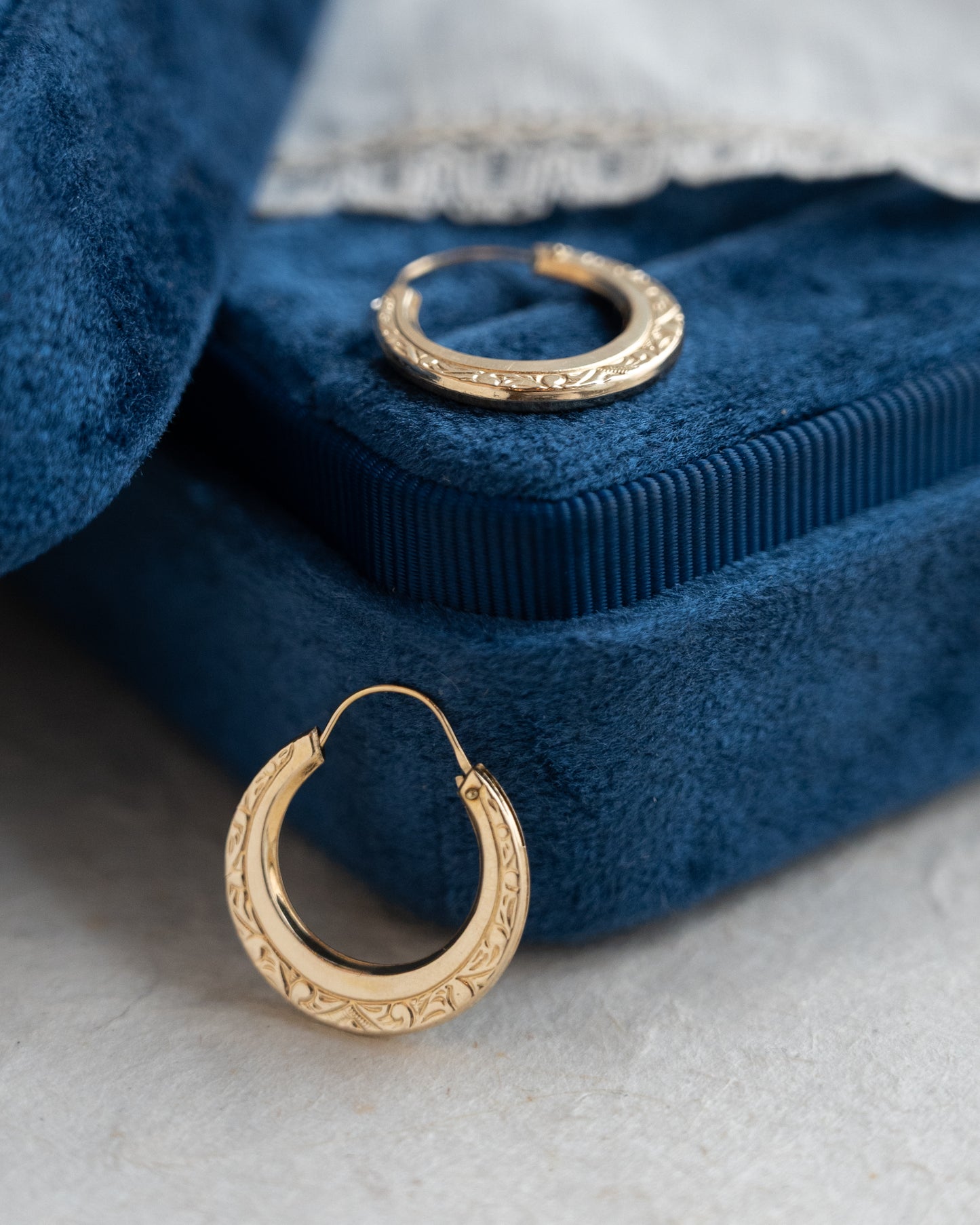 Ornate Engraved Hoop Earrings 14k Yellow Gold