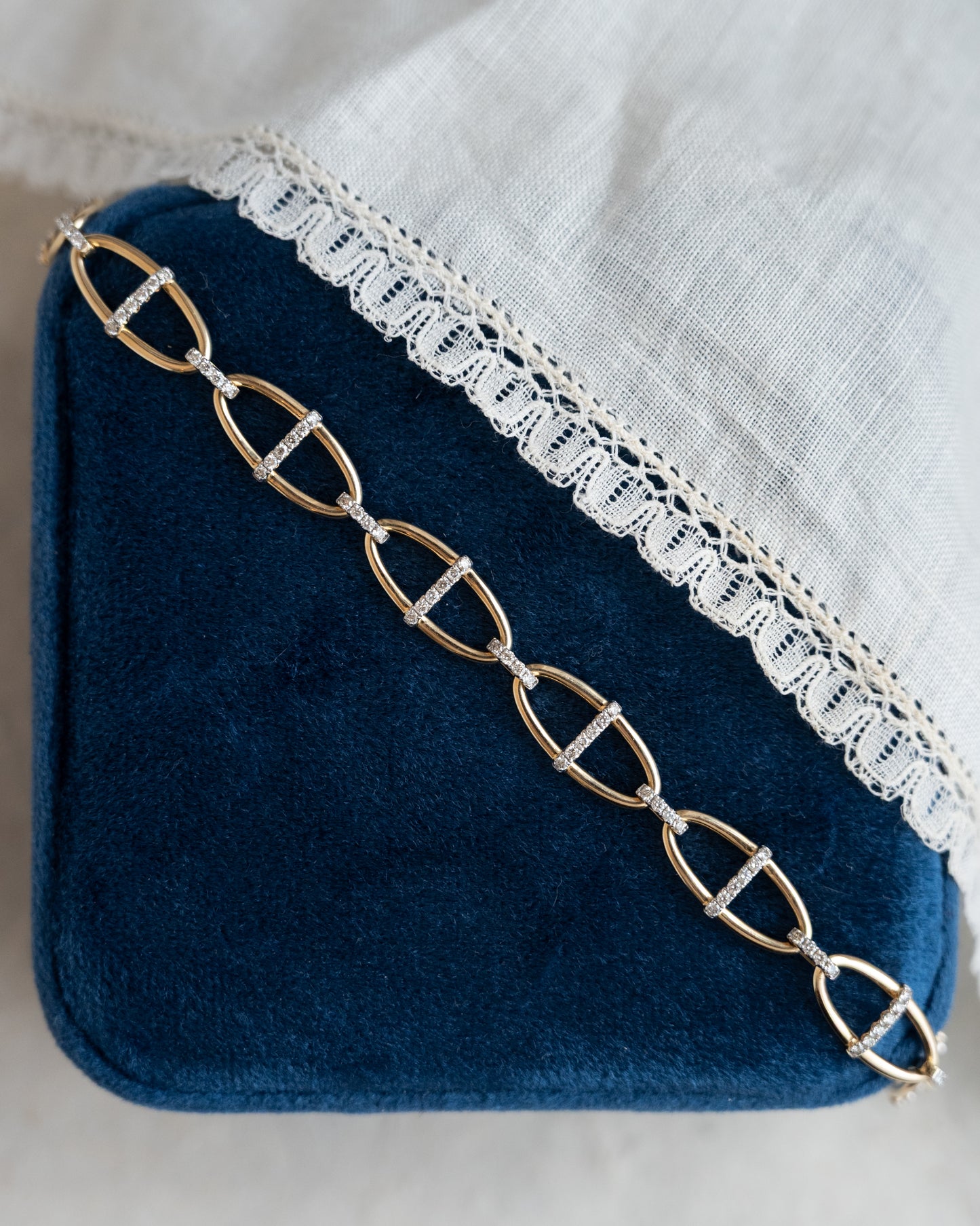 .76 Diamond Oval Link Chain Bracelet 14k Yellow Gold