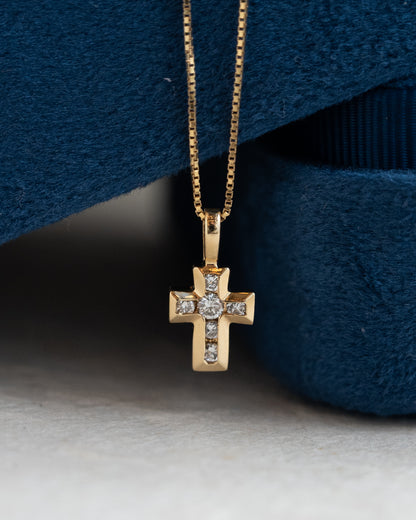 .13 Diamond Cross Pendant Necklace 14k Yellow Gold