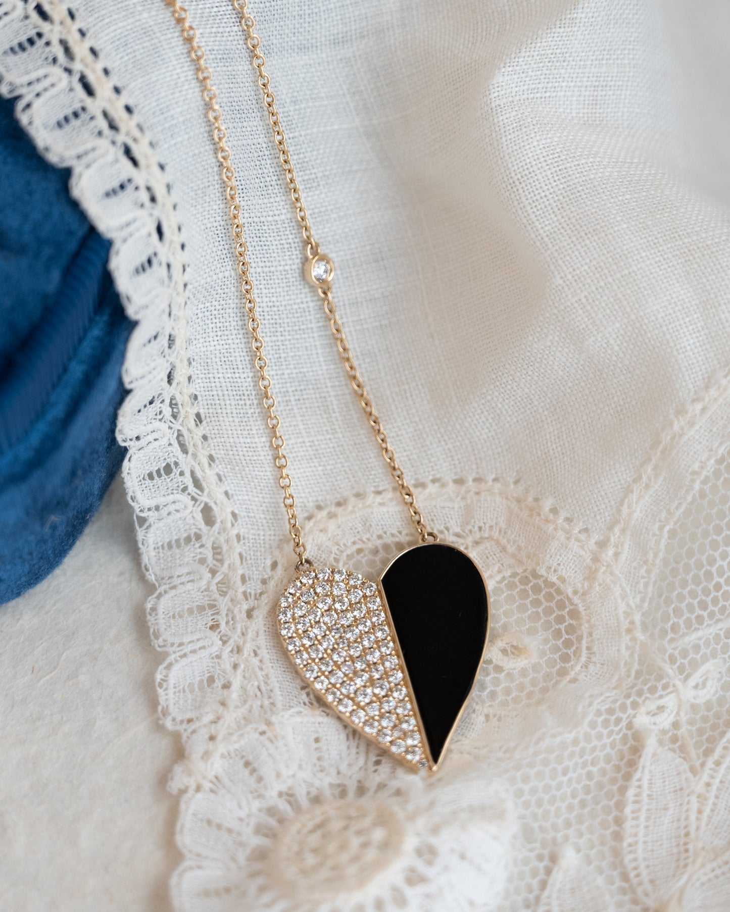 .55 Diamond & Black Onyx Heart Pendant Necklace 14k