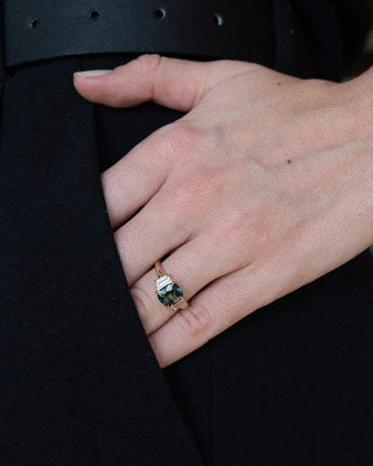 2.52 Sapphire & Diamond Three Stone Engagement Ring 14k