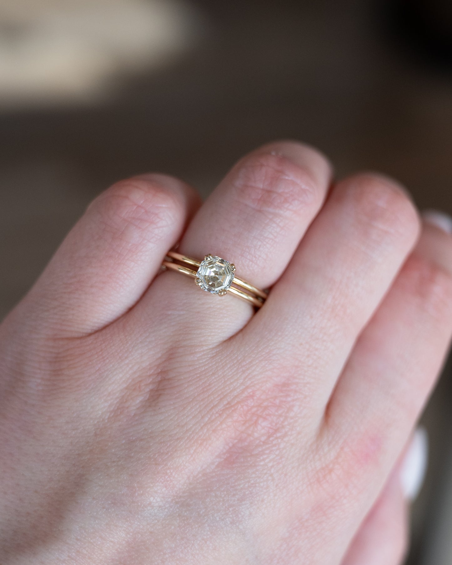 1.37 GIA Octagon Step Cut Diamond Engagement Ring 14k