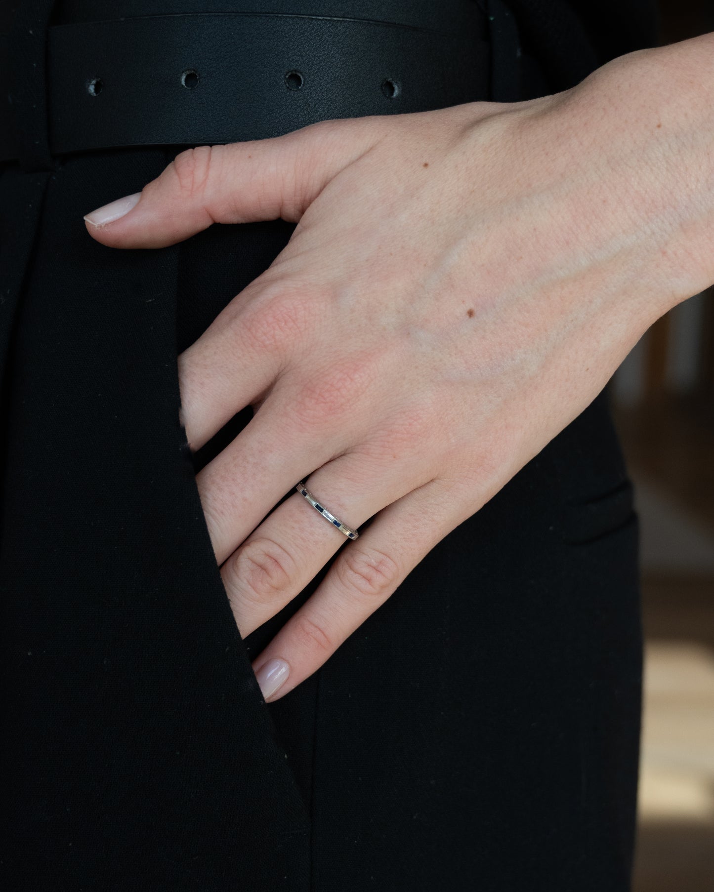 .13 Antique Art Deco Sapphire Wedding Band Platinum