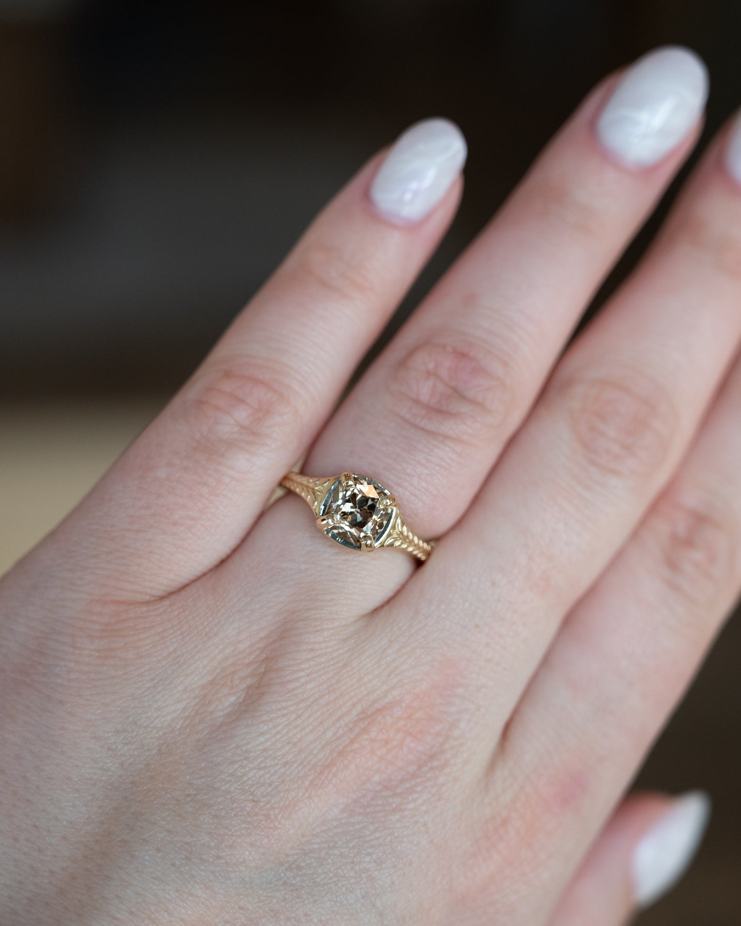 2.02 Old Mine Cushion Diamond Solitaire Ring 14k