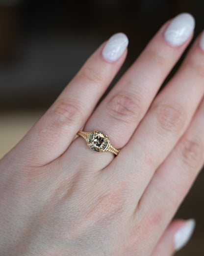 2.02 Old Mine Cushion Diamond Solitaire Ring 14k