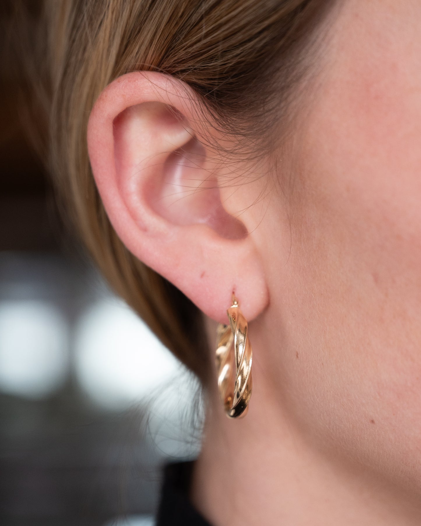 Twisted Spiral Hoop Earrings 14k Yellow Gold