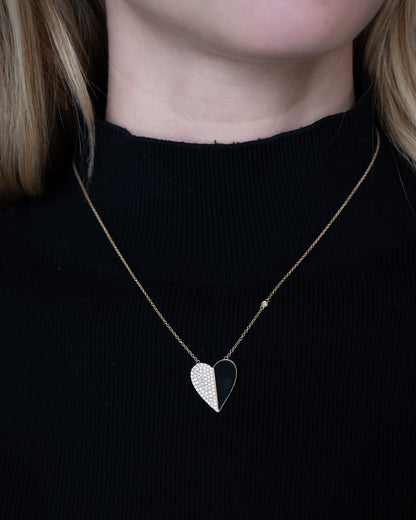.55 Diamond & Black Onyx Heart Pendant Necklace 14k