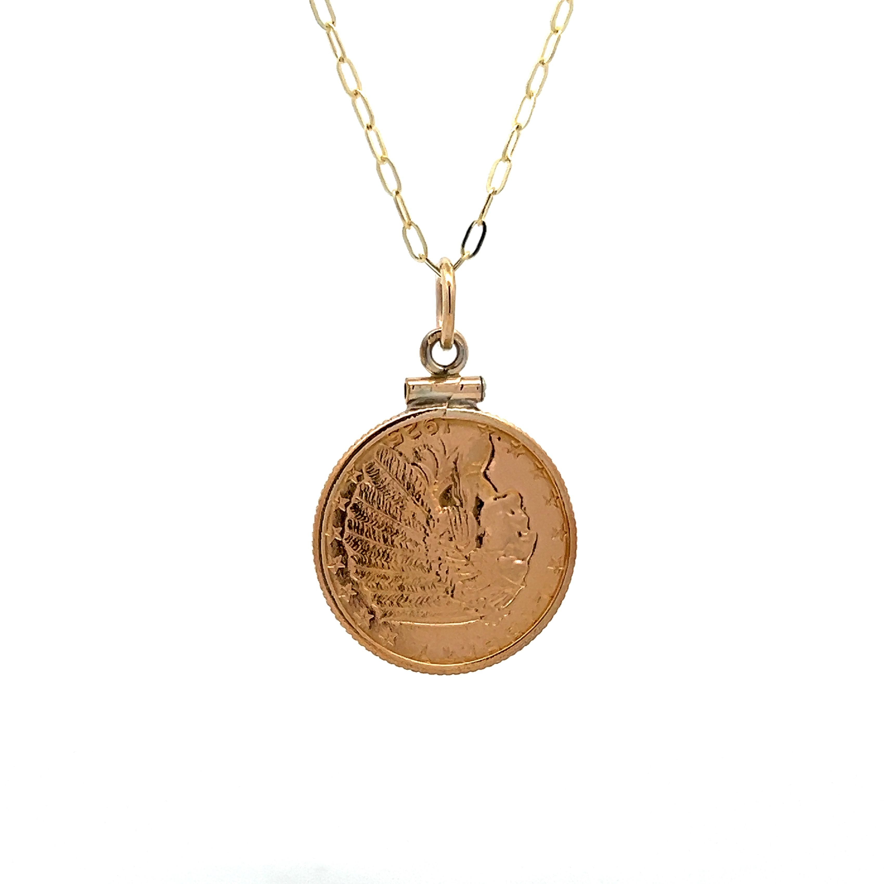 American Indian Coin Necklace in 22k Yellow Gold Filigree Jewelers