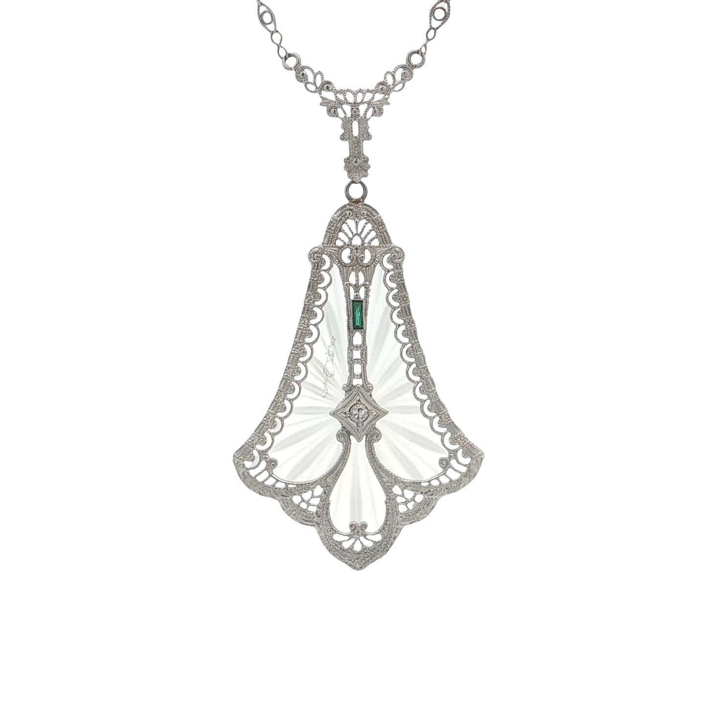 Antique Art Deco Camphor Glass Pendant 14k White Gold