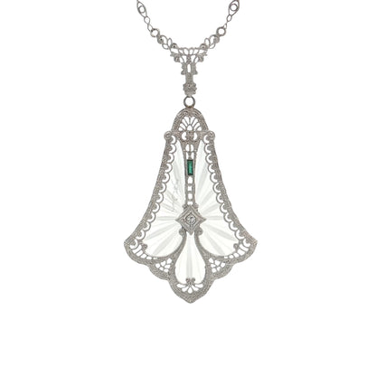 Antique Art Deco Camphor Glass Pendant 14k White Gold