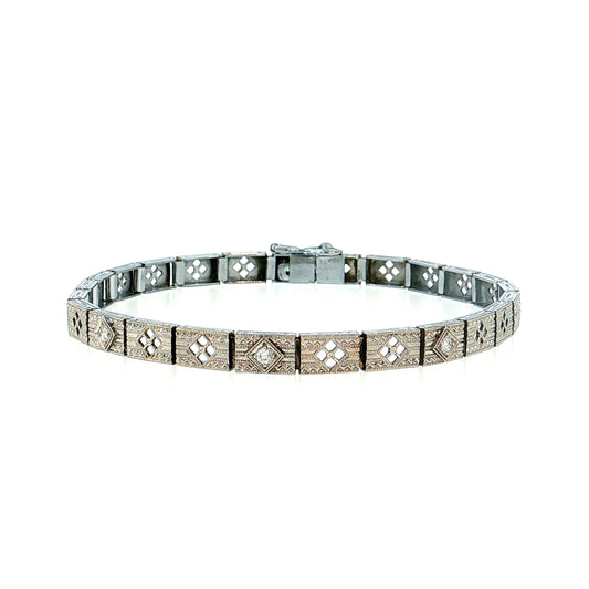 Antique Art Deco Diamond Filigree Bracelet 14k White Gold