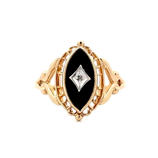 Antique Art Deco Diamond & Onyx Ring in 10k Yellow Gold