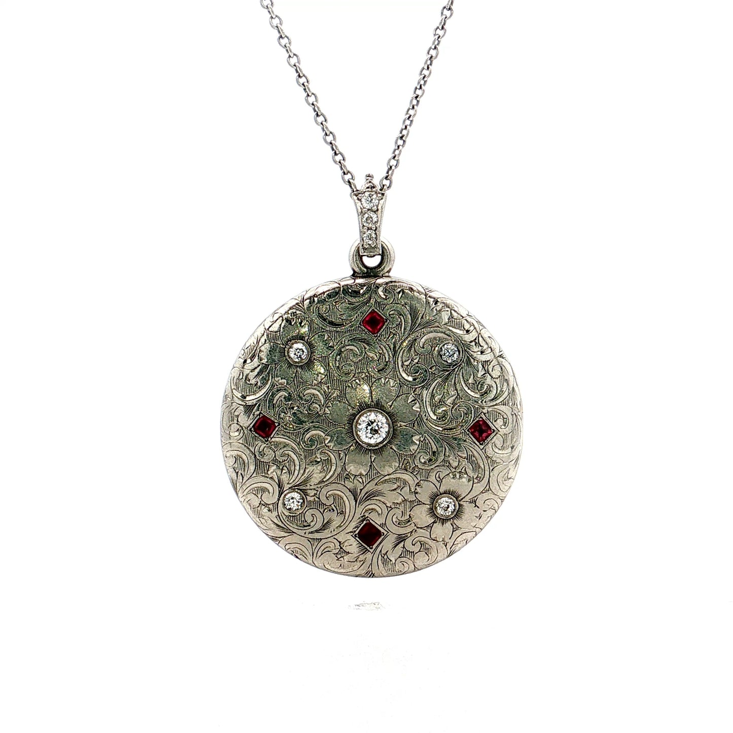 Antique Art Deco Diamond & Ruby Locket Platinum & 14k