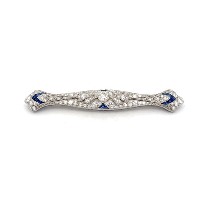 Antique Art Deco Diamond & Sapphire Brooch in Platinum