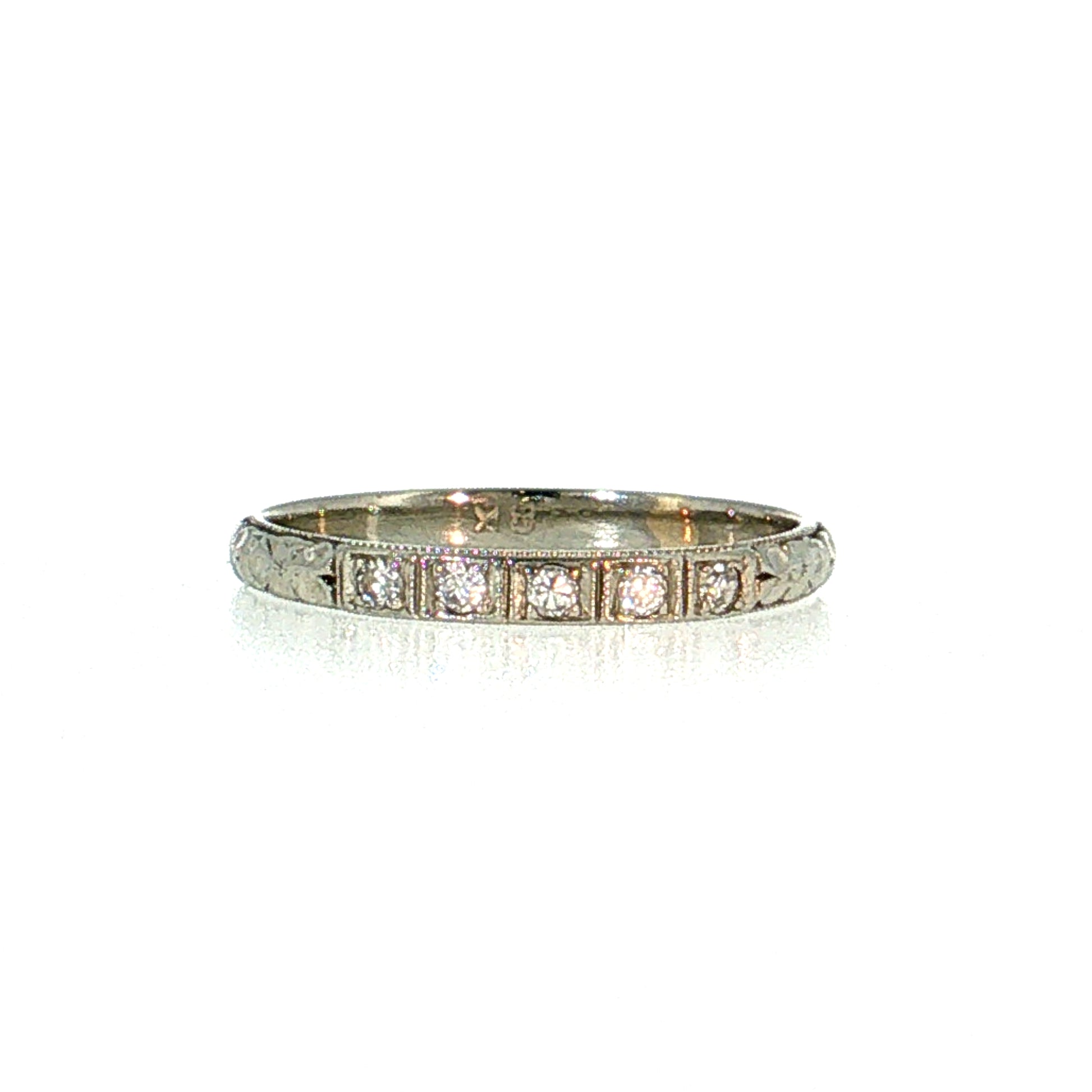Antique Art Deco Diamond Wedding Band 18k White Gold