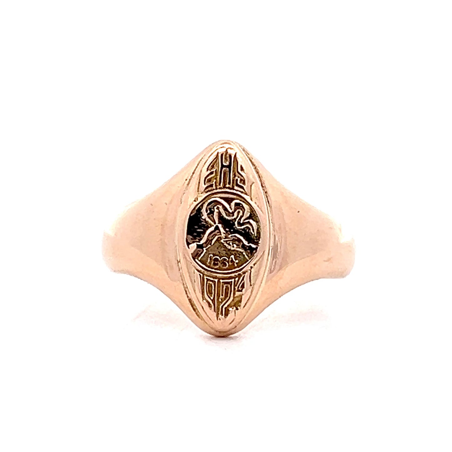 Antique Art Deco Engraved Navette Ring in 10k