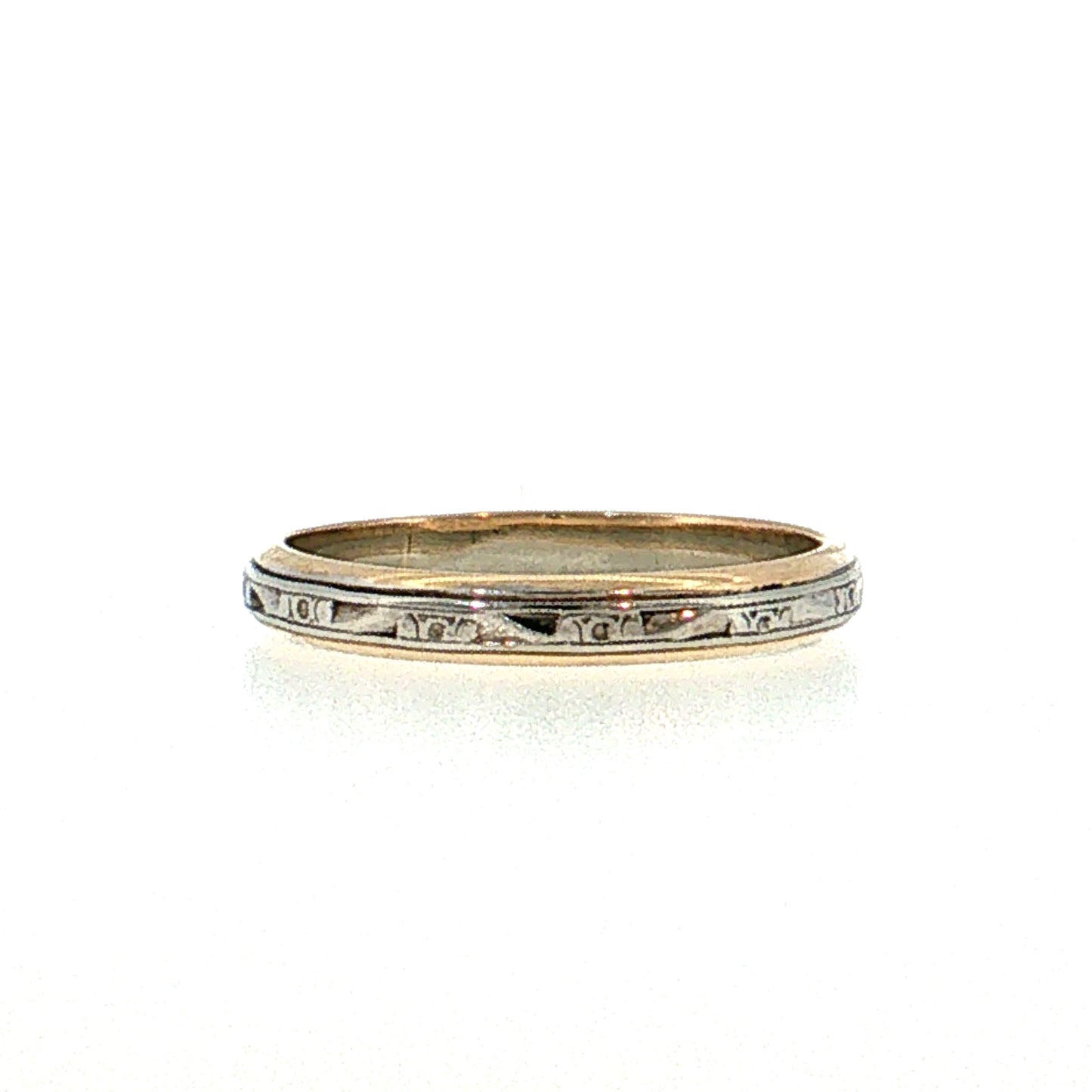 Antique Art Deco Engraved Wedding Band 14k Two-Tone Gold