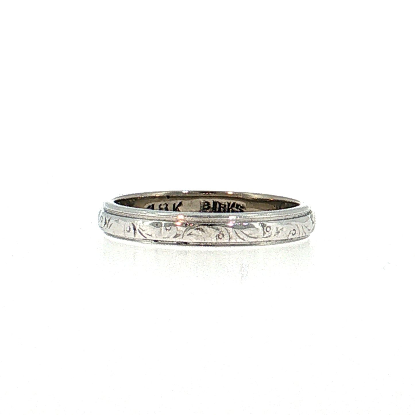 Antique Art Deco Engraved Wedding Band 18k White Gold