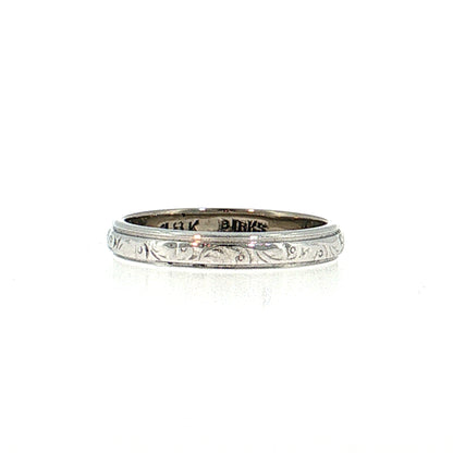 Antique Art Deco Engraved Wedding Band 18k White Gold