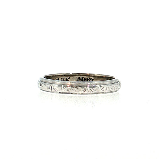 Antique Art Deco Engraved Wedding Band 18k White Gold