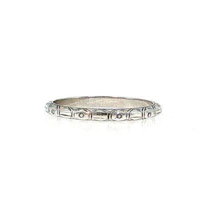 Antique Art Deco Engraved Wedding Band 18k White Gold