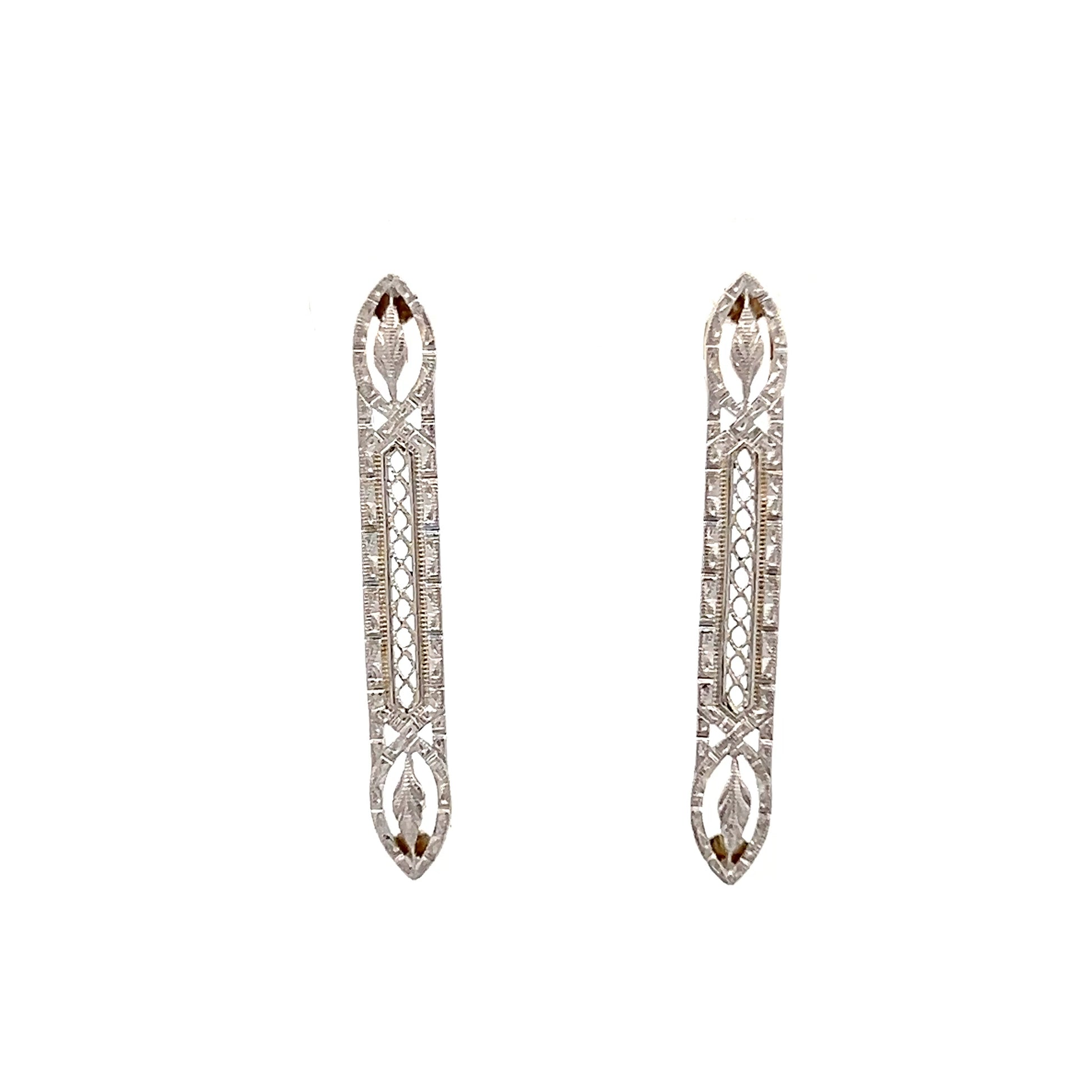 Antique Art Deco Filigree Earrings in 14k