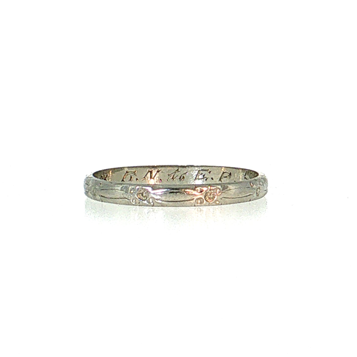 Antique Art Deco Floral Wedding Band 18k White Gold