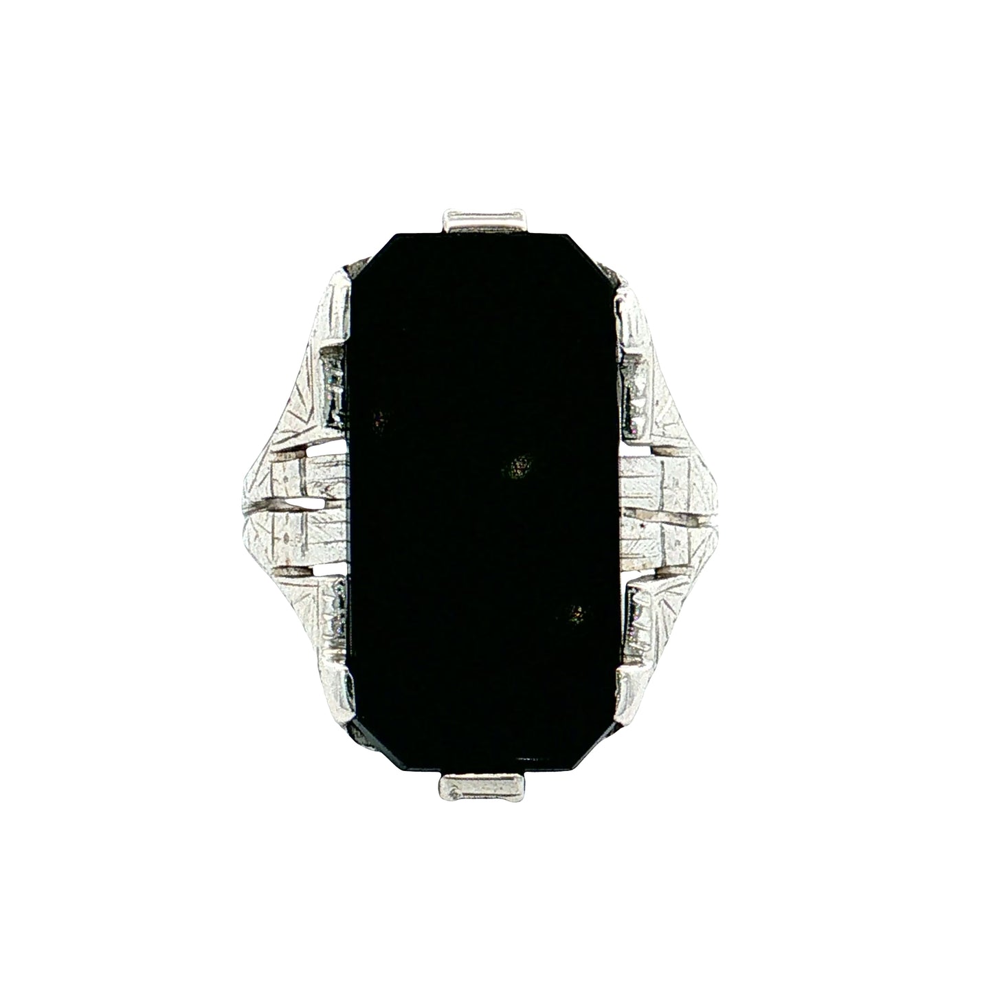 Antique Art Deco Onyx Cocktail Ring 14k White Gold