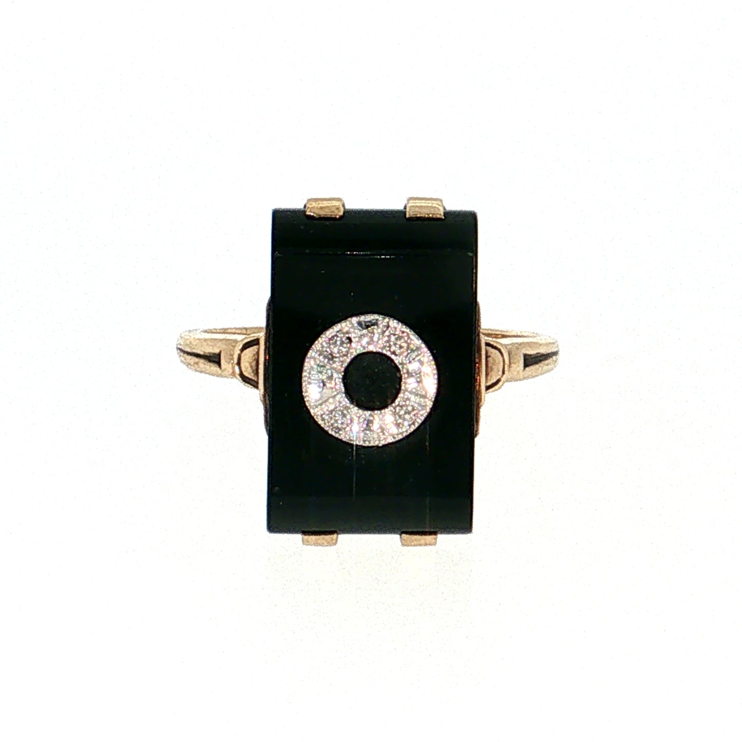 Antique Art Deco Onyx & Diamond Cocktail Ring 10k