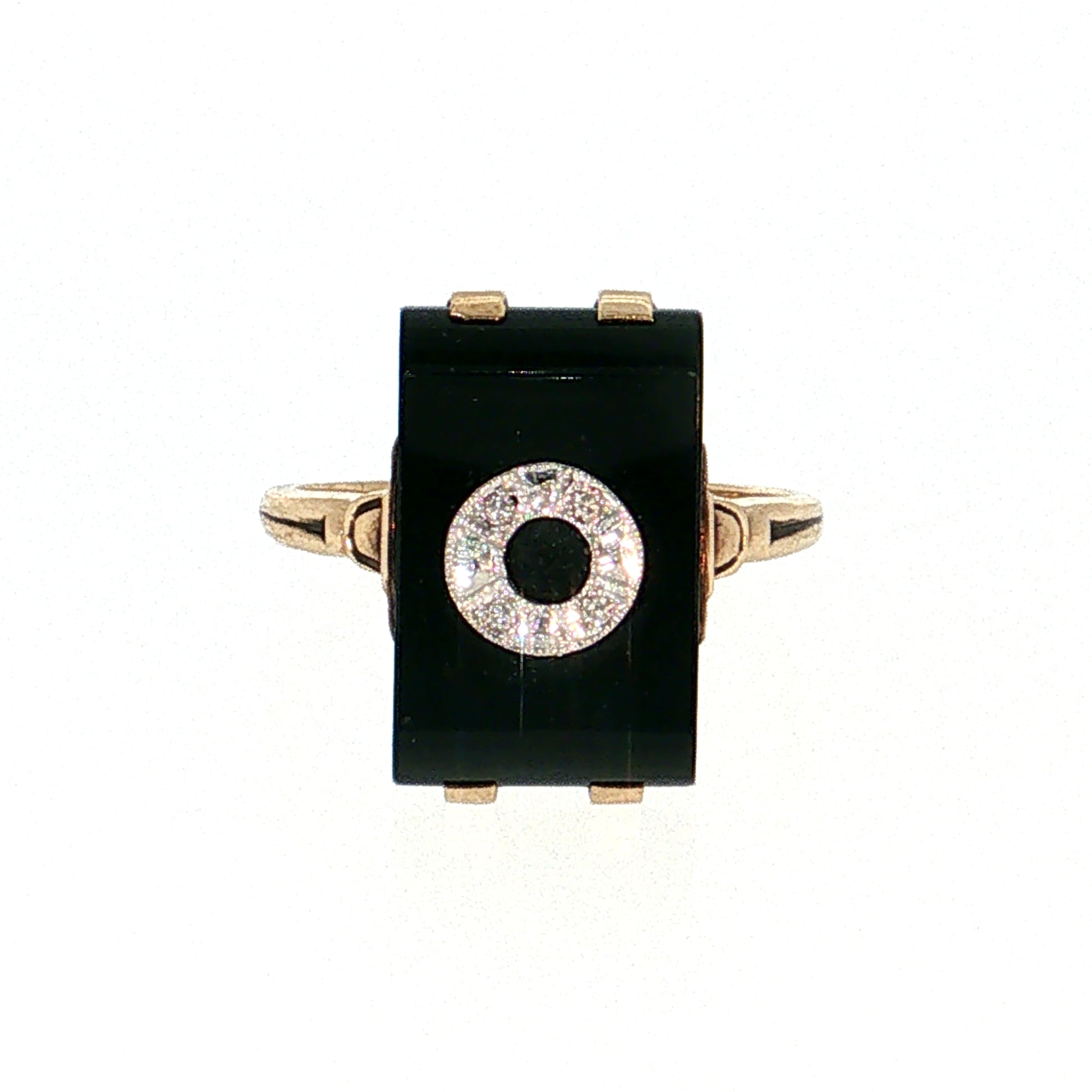 Antique Art Deco Onyx & Diamond Cocktail Ring 10k