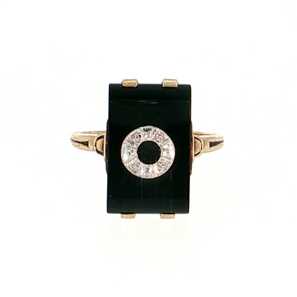Antique Art Deco Onyx & Diamond Cocktail Ring 10k