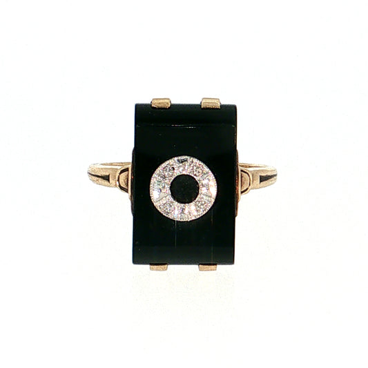 Antique Art Deco Onyx & Diamond Cocktail Ring 10k