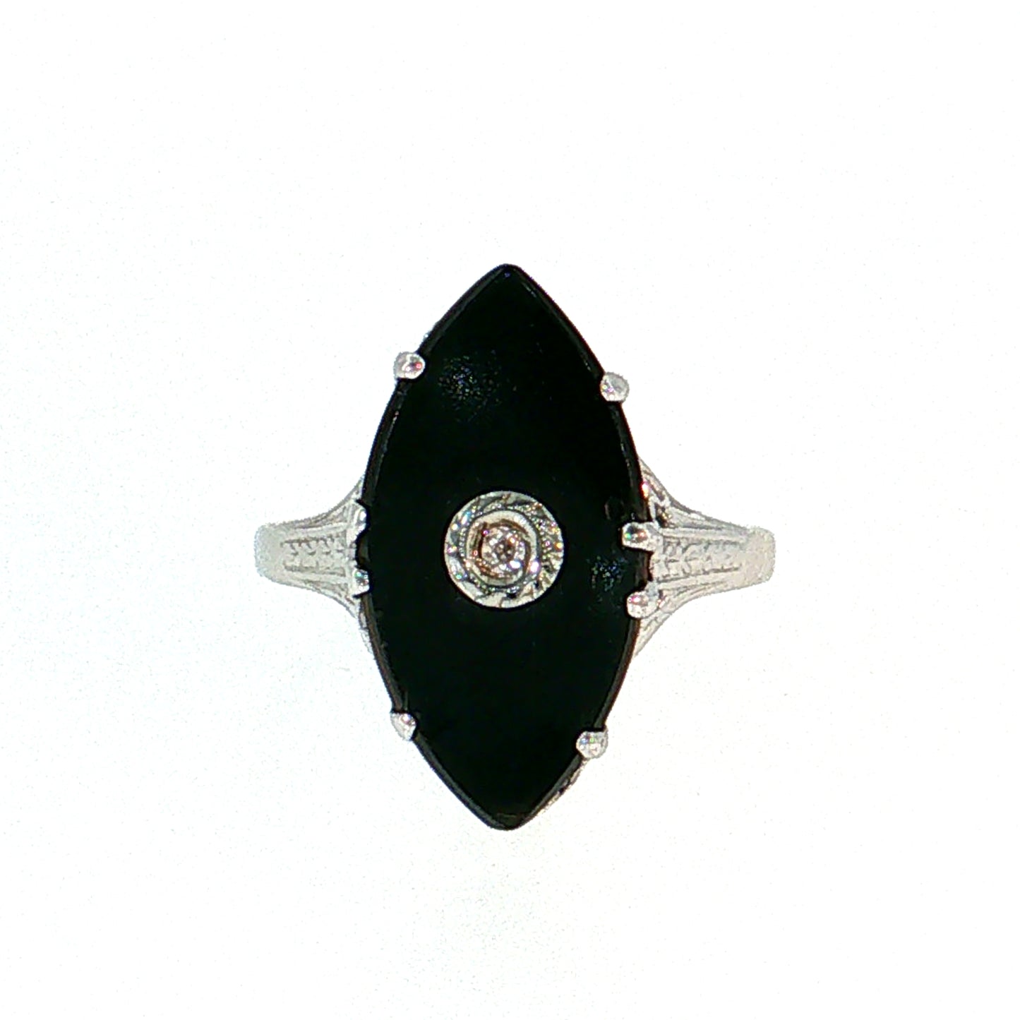 Antique Art Deco Onyx & Diamond Cocktail Ring 14k