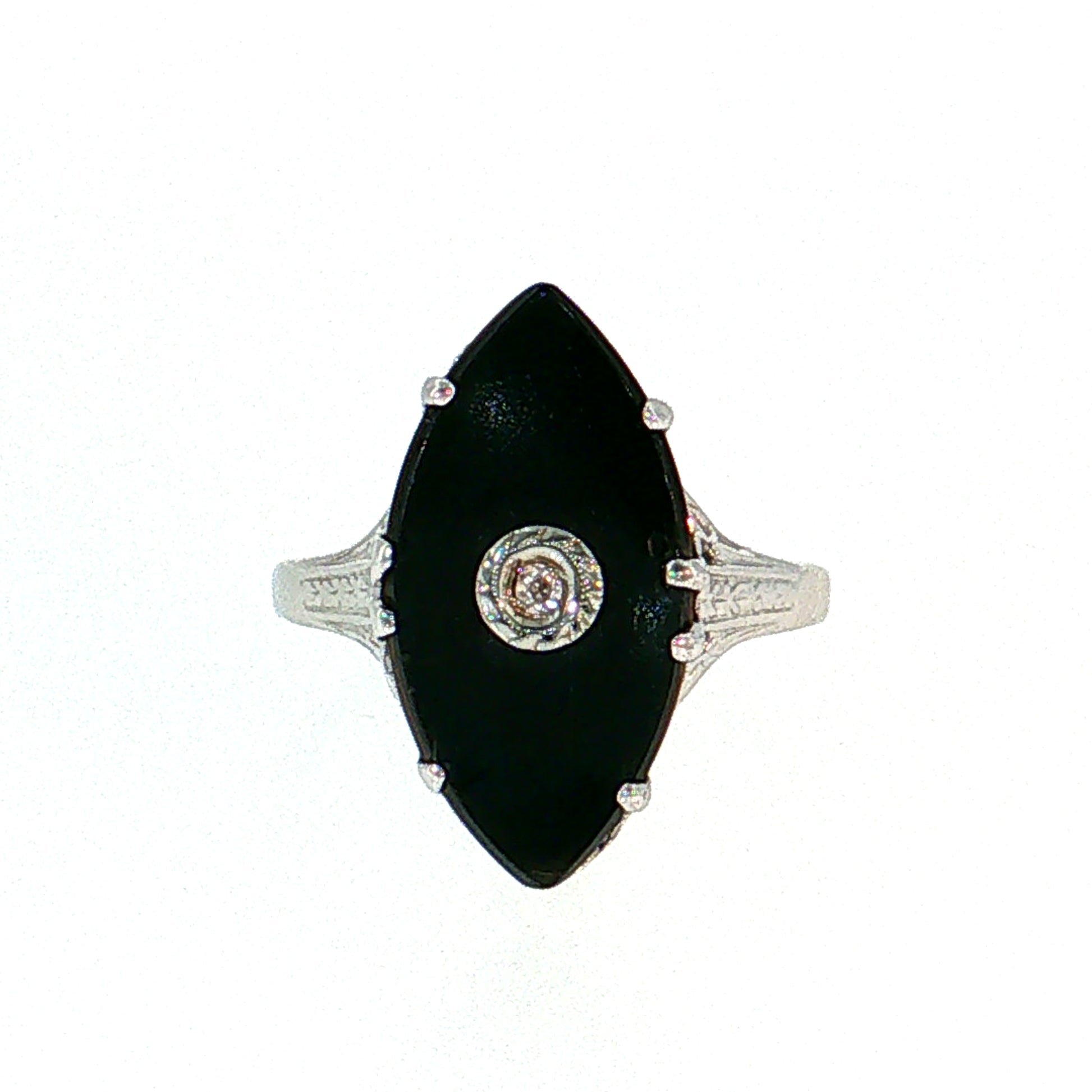 Antique Art Deco Onyx & Diamond Cocktail Ring 14k