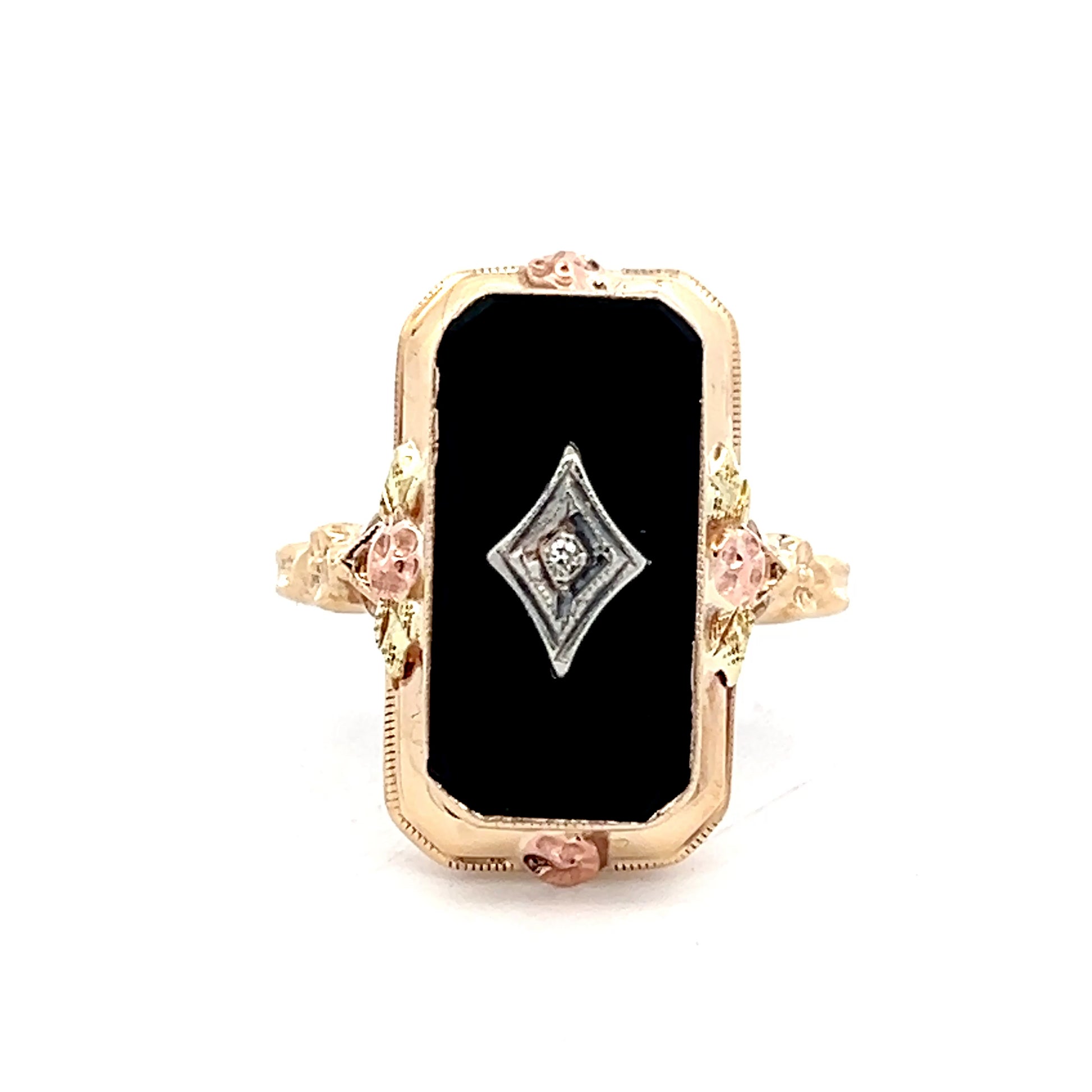 Antique Art Deco Onyx & Diamond Cocktail Ring in 18k