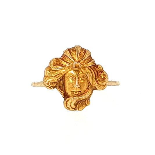 Antique Art Nouveau Carved Face Cocktail Ring 14k
