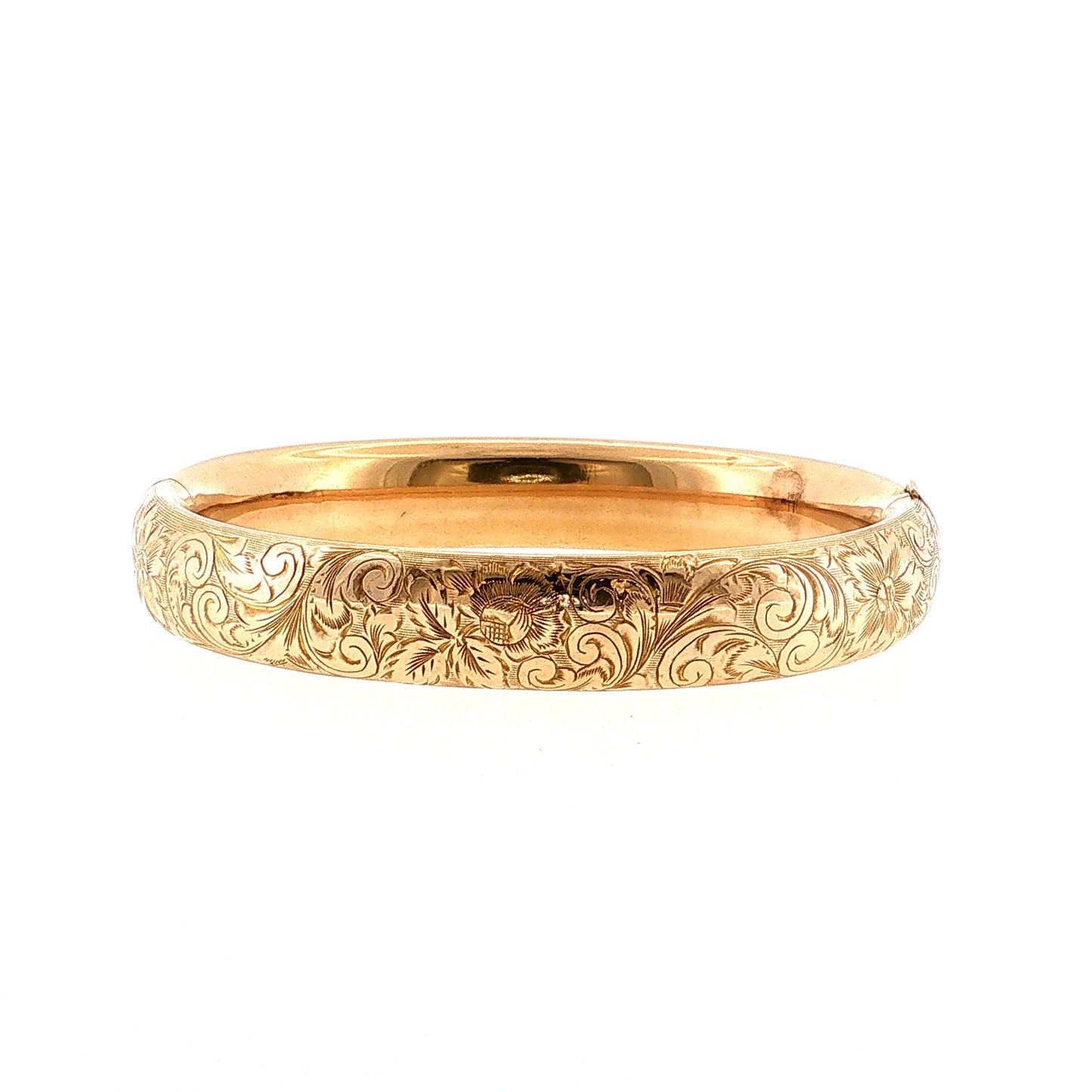 Antique Art Nouveau Floral Bangle Bracelet 10k Rose Gold