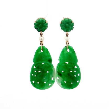 Antique Art Nouveau Jadeite & Pearl Drop Earrings 18k