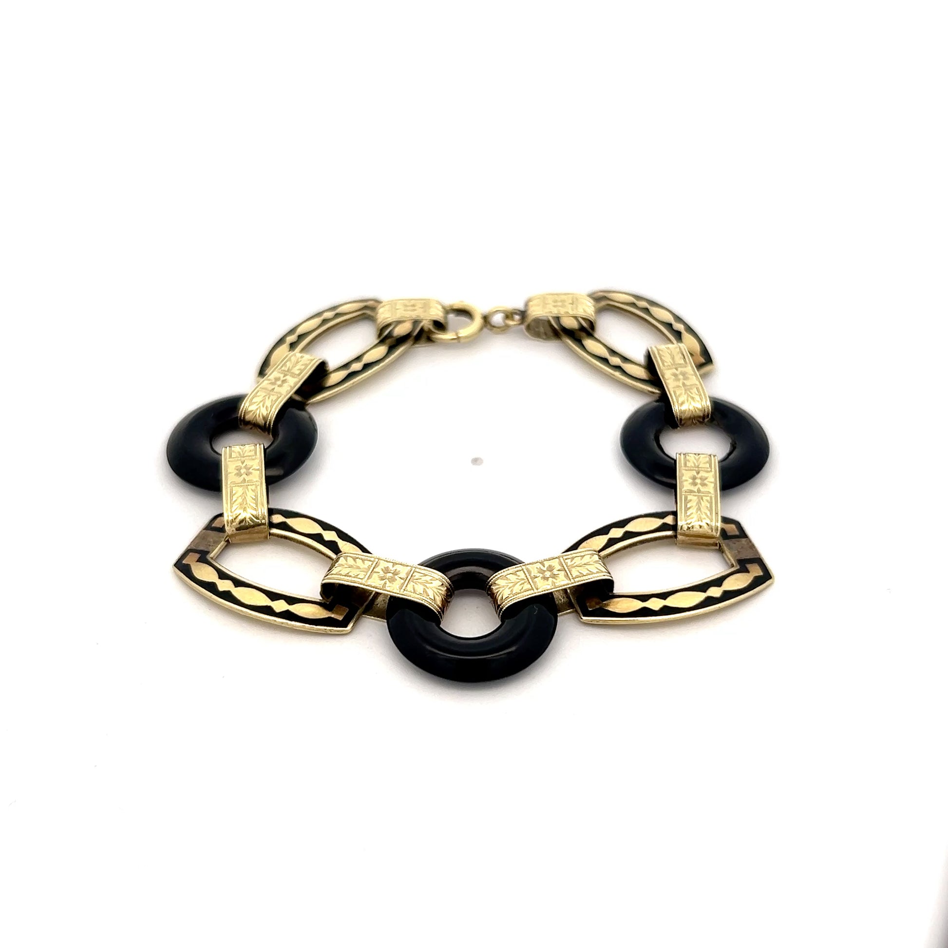 Antique Art Nouveau Onyx Bracelet 14k Yellow Gold